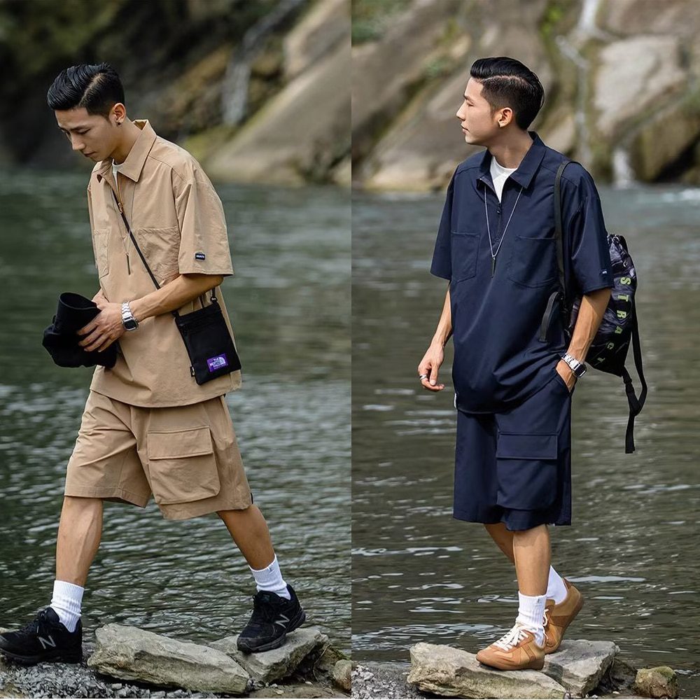 Summer Mens Outfit 2-Piece Set Short Sleeve Shirts and Shorts Sweatsuit Set  Hot